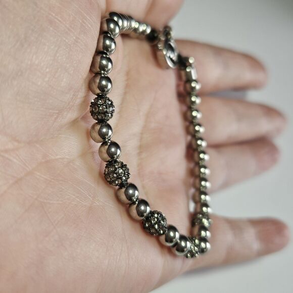 Michael Kors Slider Bracelet | Silver and Rhinestone Beaded Adjustable - Picture 3 of 13